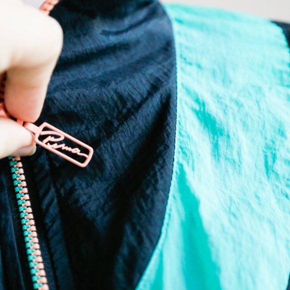 Vintage 80s 90sUnique Puma Teal Peach Zip Jacket - Picture 4 of 10
